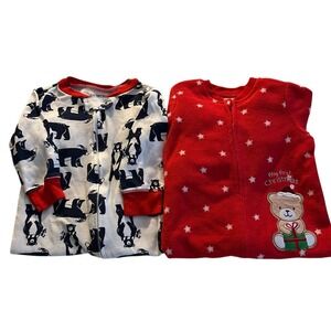 Infant Pajamas 9M PJ's One Piece MY FIRST CHRISTMAS Lot of 2 -Little Me- Carters